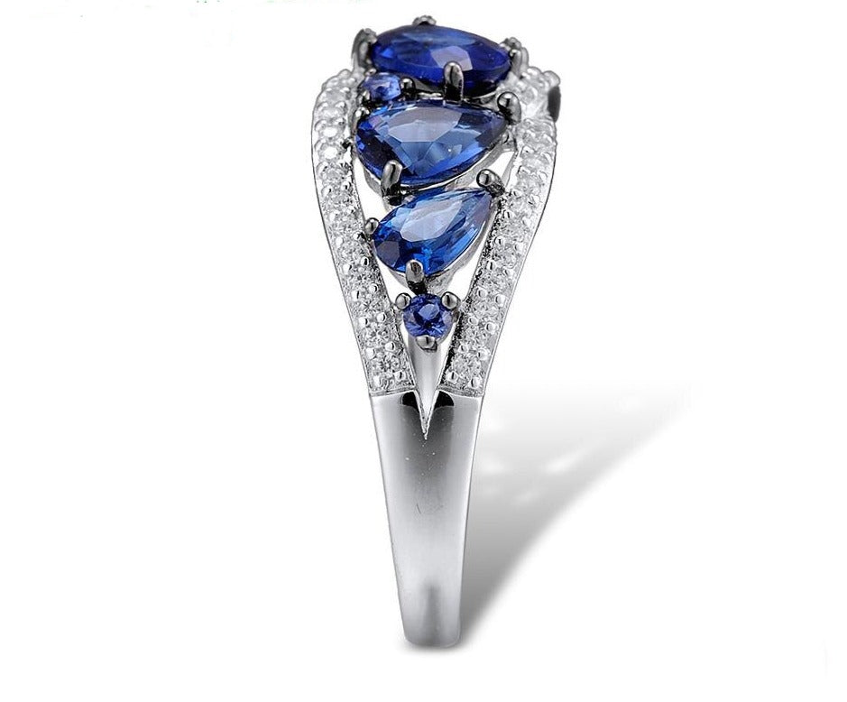 Blue Night Ring - 925 стерлингового серебра кольца для женщин Blue Glass White Cubic Zirconia