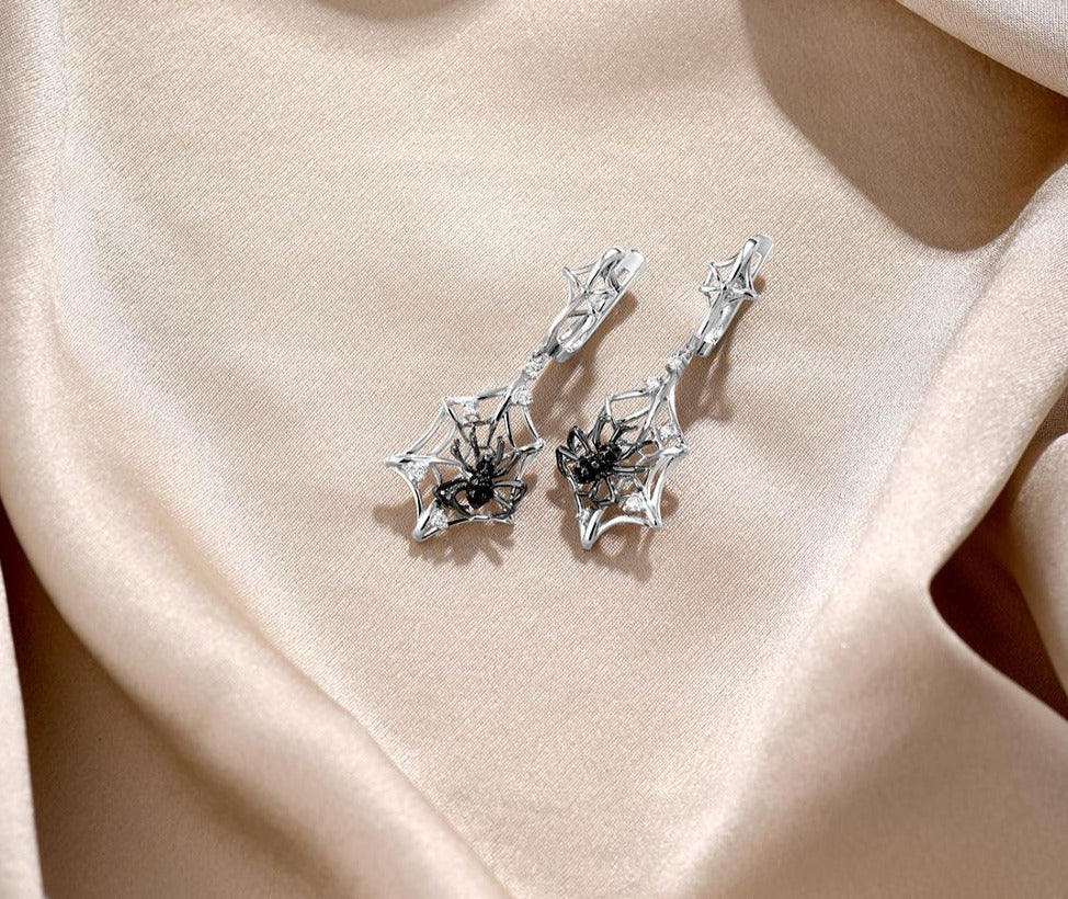 Black Spider Earrings - 925 стерлингового серебра Серьские Серьги Для Женщин Спарклинг Кубик Зиркония