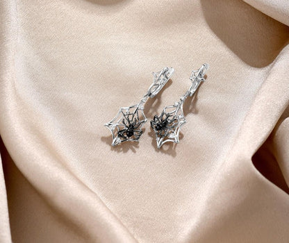 Black Spider Earrings - 925 стерлингового серебра Серьские Серьги Для Женщин Спарклинг Кубик Зиркония